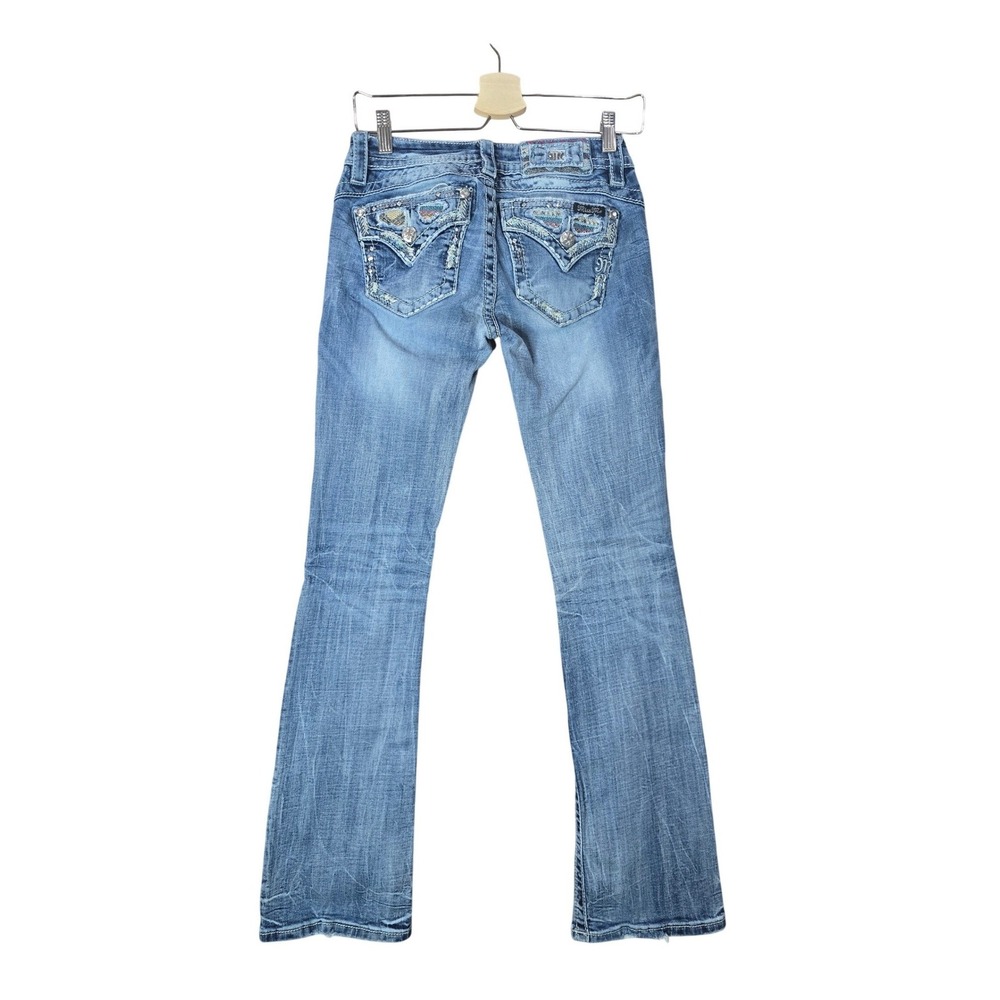 Miss Me Signature Bootcut Jeans 26 Flap Pocket Embellished Rhinestone Sequin Y2K